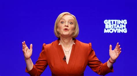 British Prime Minister Liz Truss speaks at Britain's Conservative Party's annual conference in ...