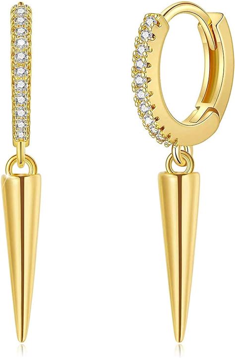 Gold Dainty Dangle Hoop Earrings for Women Girls 14K Gold Plated Awl Earrings Geometric Triangle ...