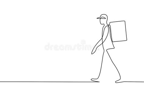 One Line Art Walking Delivery Boy. Walk Road Food Shipping Mobile App ...