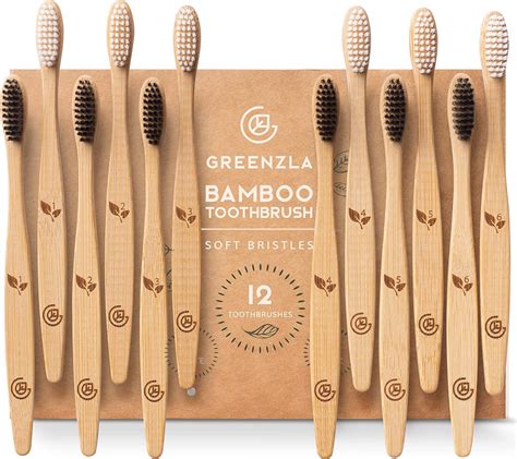 Greenzla Bamboo Toothbrushes (12 Pack) | BPA Free Soft Bristles Toothbrushes | Eco-Friendly ...