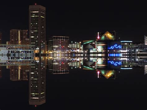 Downtown Baltimore Maryland Night Skyline Reflection Stock Photo ...