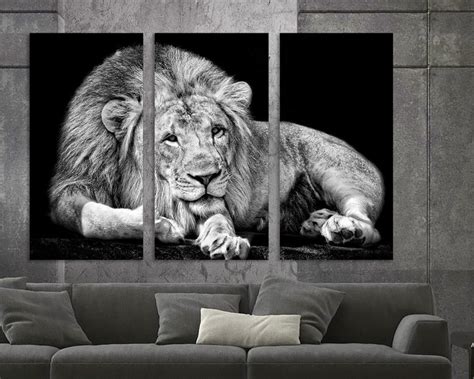 3 Panel Canvas Split Black and White Lion Canvas Art Lion | Etsy