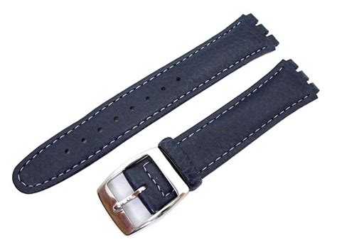 Watch band for Swatch 17mm dark blue leather grained surface light ...