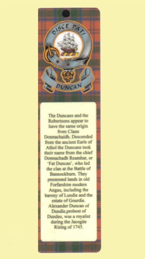 Duncan Clan Badge Clan Duncan Tartan Laminated Bookmark