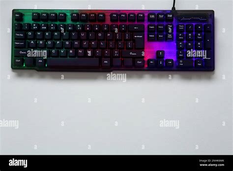 Modern RGB keyboard on grey background, top view. Space for text Stock Photo - Alamy