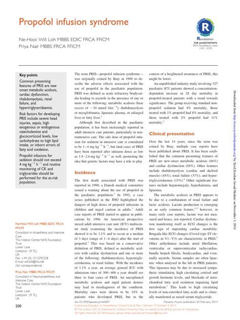 Propofol Infusion Syndrome PDF | PDF | Mitochondrion | Myocyte