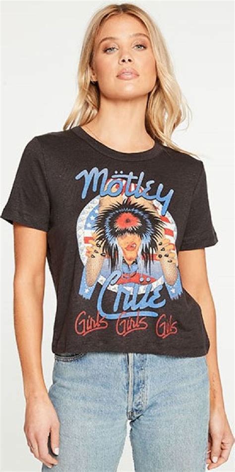 Motley Crue Women's Vintage Cropped Fashion T-shirt by Chaser - Girls Girls Girls Song Title and ...