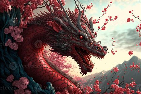 Chinese dragon fantasy background, Asian and Eastern mythological creature, Illustration for ...