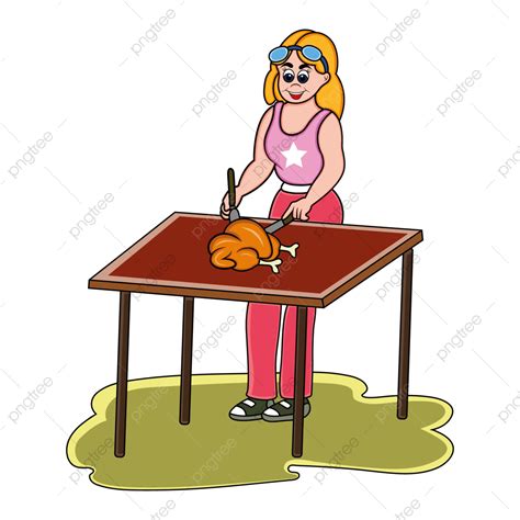 Cooking Chicken Clipart PNG Images, Woman Cutting Chicken For Cooking, Cutting Chicken, Cooking ...