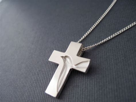 Silver Dove Cross Holy Spirit Cross Necklace Peace Dove