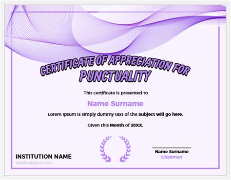 Certificate of Appreciation for Punctuality | Edit & Print