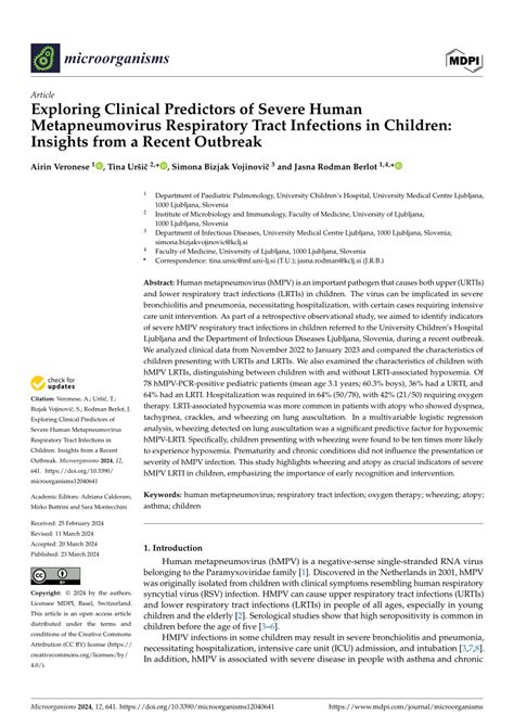 (PDF) Exploring Clinical Predictors of Severe Human Metapneumovirus ...