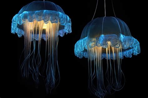 Premium AI Image | Glowing jellyfish sculptures suspended in darkness created with generative ai