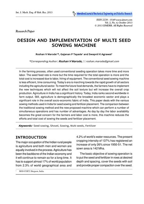 (PDF) Design and implementation of multi seed sowing machine