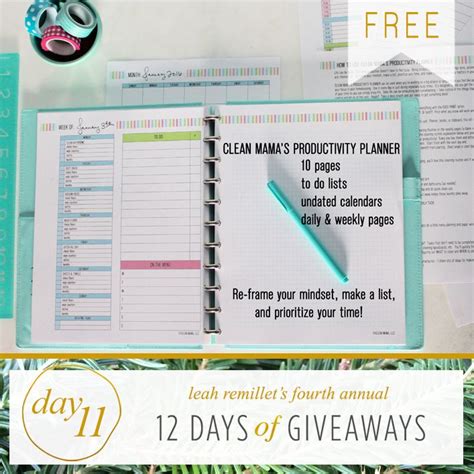 12 Days of Giveaways – Day 11 – FREE Productivity Planner (Clean Mama) | Planner cleaning, Clean ...