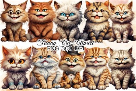 Funny Cat Watercolor Clipart Bundle Graphic by Little Girl · Creative Fabrica