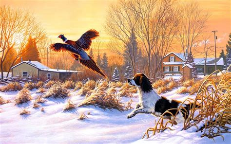 #Winter #Snow #Bird #Hunt #Art #Painting #Windows8 #Wallpaper ~ #landscape #dog #nature | Dog ...