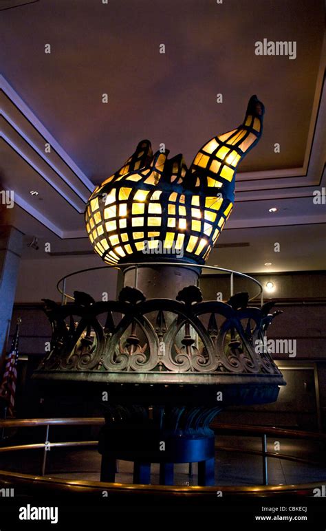 Original Statue of Liberty torch inside Entrance lobby of Statue of Liberty Museum Stock Photo ...