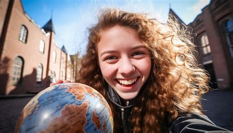 Premium AI Image | stock photo of 18 year old girl on eurotrip happy and laughing holding a ...