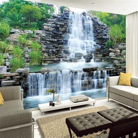 Custom 3D Mural Wallpaper Water Flowing Waterfall Nature Landscape Wall ...