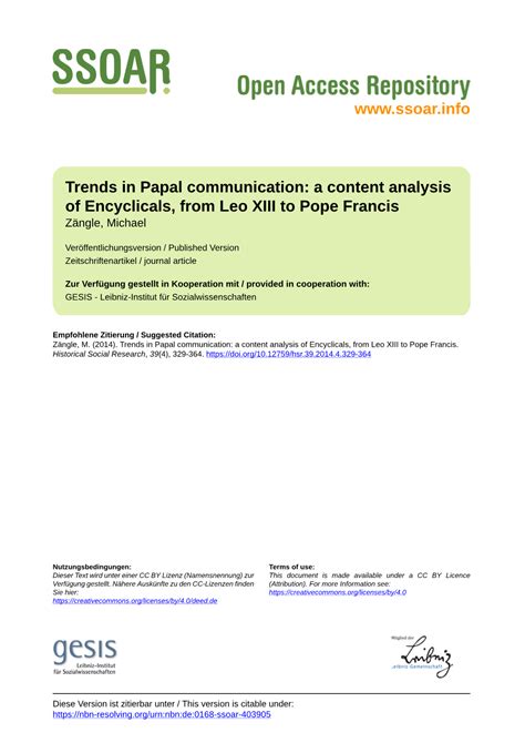 A Content Analysis of Encyclicals, from Leo XIII to Pope Francis Zängle, Michael - DocsLib