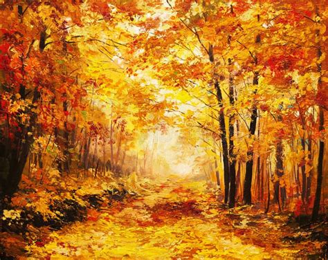 Oil Painting Landscape - Colorful Autumn Forest Stock Illustration - Illustration of grass ...