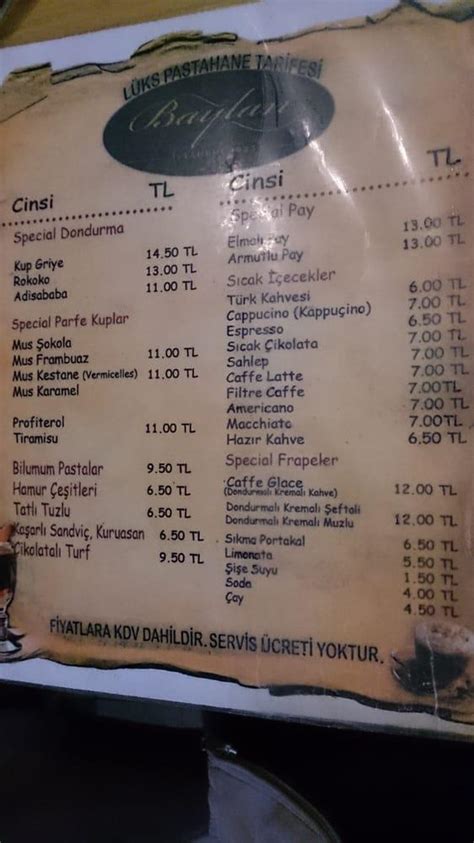 Menu at Baylan, Istanbul, Muvakkithane Caddesi No: 9/A