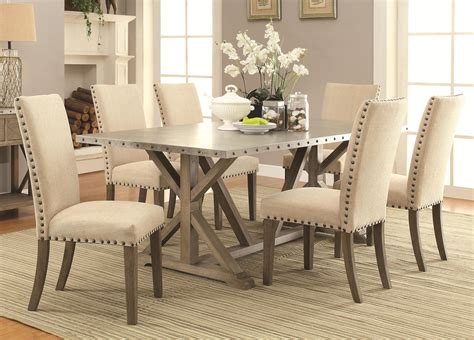 Coaster Webber 7 Piece Transitional Style Table and Chair Set with Metal Top and Nailhead Trim ...
