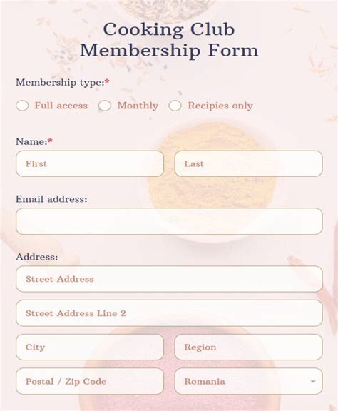 Free Cooking Club Membership Form Template | 123FormBuilder