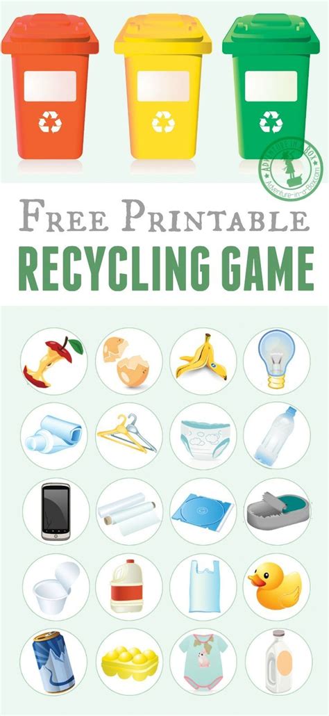 Free printable recycling game for kids. Just print the template, cut the tokens and play! Good ...