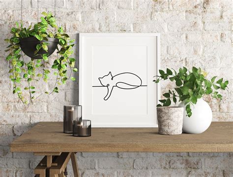 One Line Art Cat Drawing DIGITAL DOWNLOAD, Cat Printable Art, Printable Cat Drawing, Cat ...