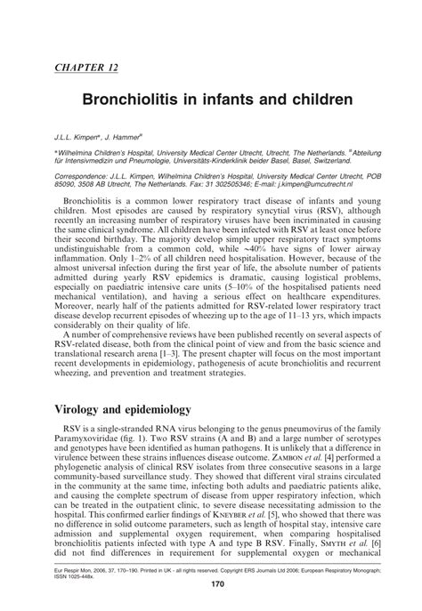 (PDF) Management of bronchiolitis in infants and children