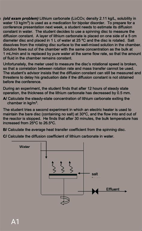 Solved (old exam problem) Lithium carbonate (Li2CO3; density | Chegg.com