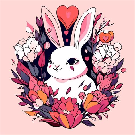 Premium Vector | Llustrate a charming fluffy bunny surrounded