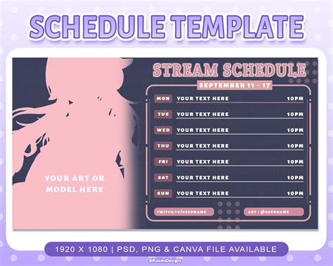 Stream Schedule Template for Twitch & Youtube Streaming / Black and ...