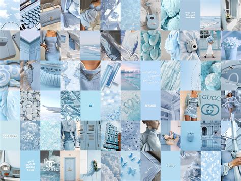 100 Baby Blue Pastel Collage Kit, Blue Pastel Wall Collage, Blue ...