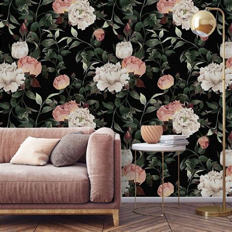 Floral Wallpaper Removable Peel and stick Wall paper Mural | Etsy