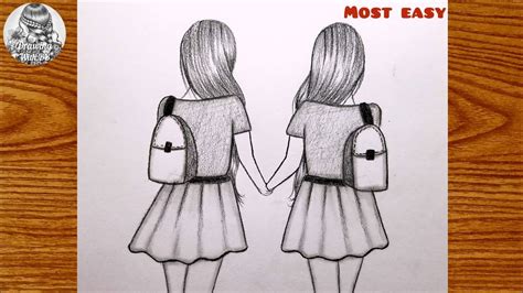 Best friends Pencil Sketch Tutorial|How to draw two friends Holding Hands|Easy Bff drawing - YouTube