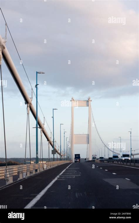 Crossing the Severn Bridge M48 motorway from Aust to Beachley Stock ...