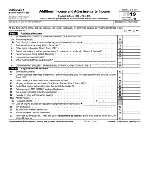 IRS Form 1040 (1040-SR) Schedule 1 - 2019 - Fill Out, Sign Online and Download Fillable PDF ...