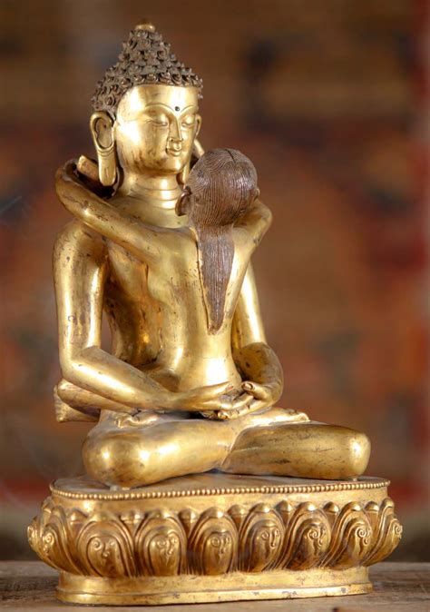 Yab-Yum Buddha Shakti Statue Hand Made Patan, Nepal Tantric Buddhism 11" (#2n6): Lotus Sculpture