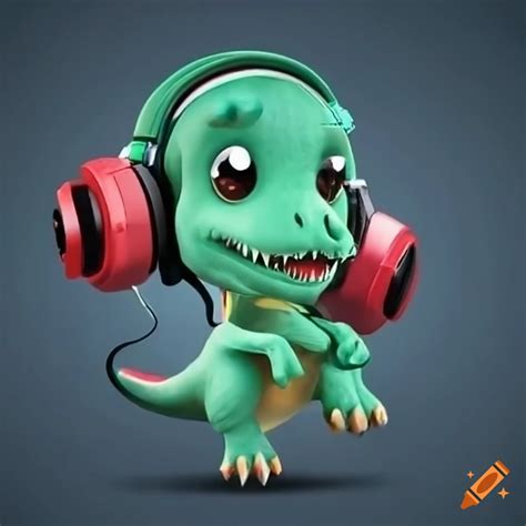 Adorable t-rex wearing headphones on Craiyon
