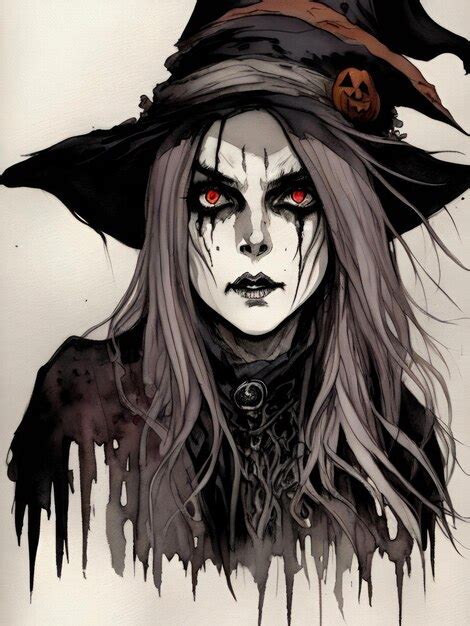 Premium AI Image | Hand Painted Creepy Halloween Witch Portrait