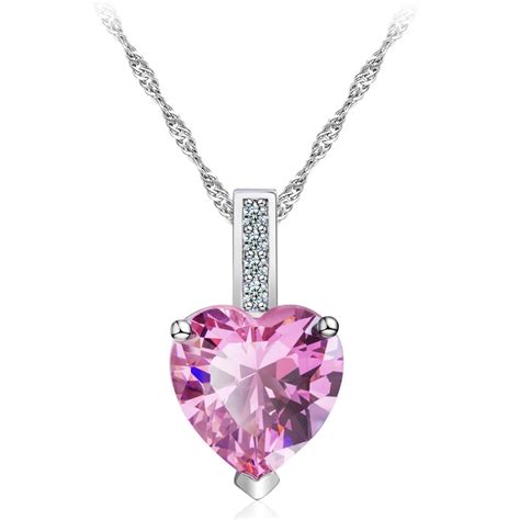 KingDeng Pink Heart Necklace Women Necklaces pendant Jewelry harajuku 925 sterling silver ...