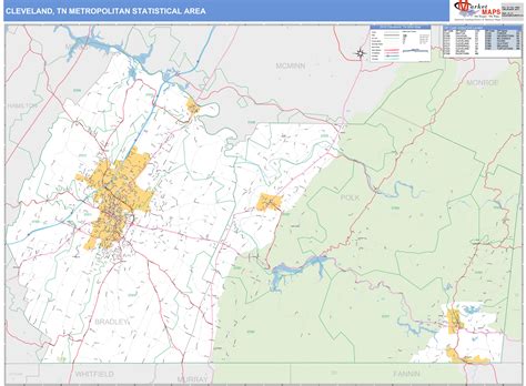 Cleveland, TN Metro Area Wall Map Basic Style by MarketMAPS - MapSales