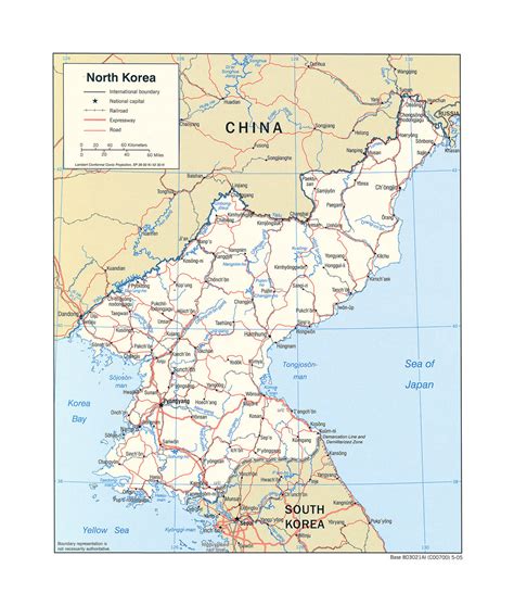 Detailed political map of North Korea with roads, railroads and major cities - 2005 | North ...