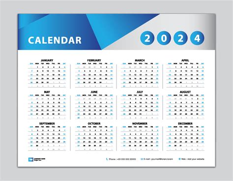 plantilla de calendario 2024, diseño de calendario de escritorio 2024 ...