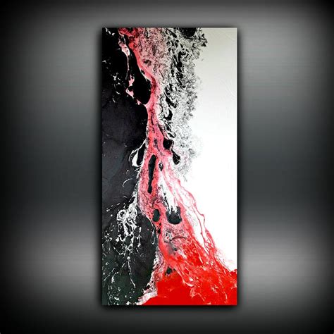 White Black and Red Painting 24x48 Abstract Painting Acrylic Painting Abstract Wall Art Large ...