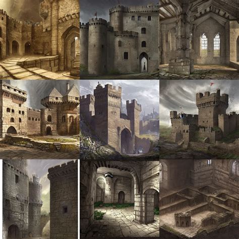 inner ward of a medieval castle, concept art, key | Stable Diffusion