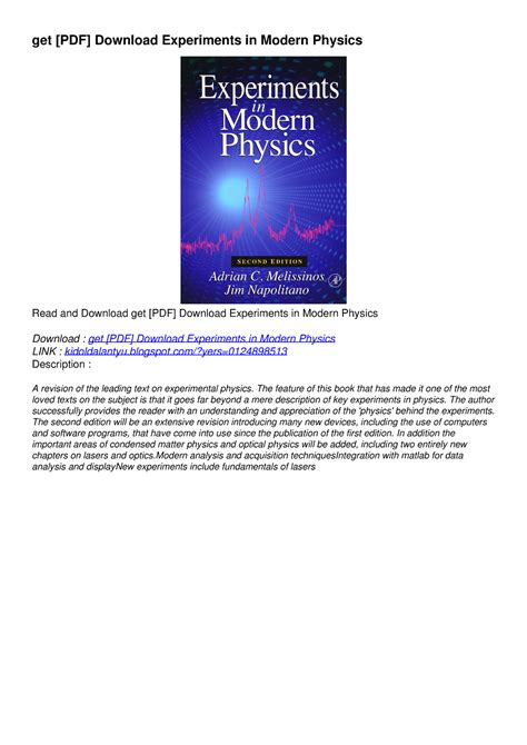 get [PDF] Download Experiments in Modern Physics - blogspot/?yers= Description : A revision of ...